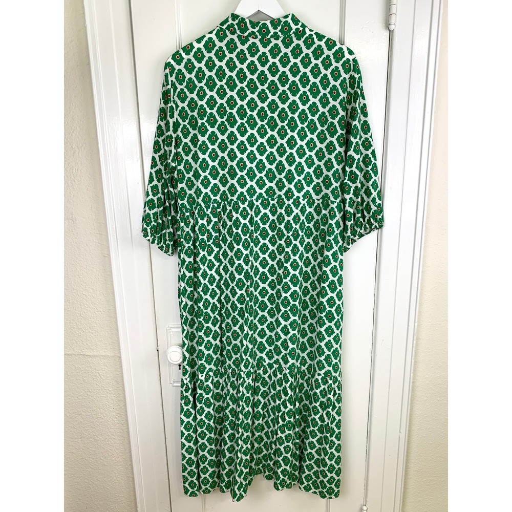 Anrabess Green Floral Puff Sleeve Maxi Shirt Dress XL Cottagecore Summer Resort - Picture 4 of 15